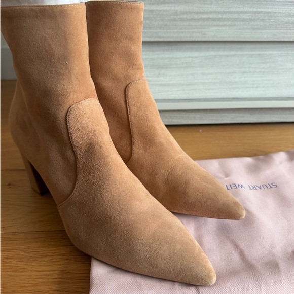 Stuart Weitzman Suede Pointed-Toe Ankle Boots in Camel - Picture 4 of 7